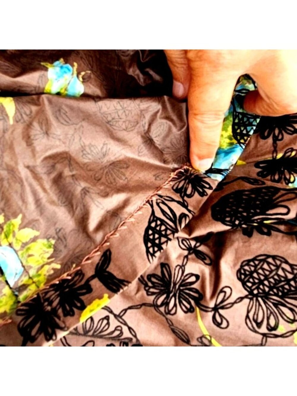 Vintage 1950s Flocked Chintz Full Circle Skirt Rockabilly Pinup Swing XS - Picture 3 of 11